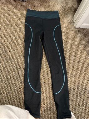 NWOT Lululemon x Saul Nash Black Leggings with Teal Waistband and Teal Piping